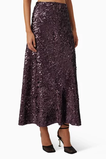 Sequin-embellished Maxi Skirt in Jersey