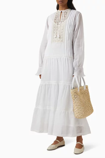 Crochet Trim Maxi Dress in Linen