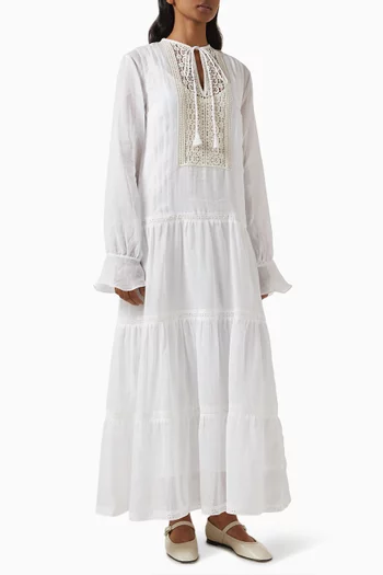 Crochet Trim Maxi Dress in Linen