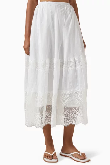 Lace Midi Skirt in Linen