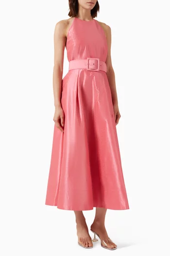 Maple Halter Belted Midi Dress in Taffeta