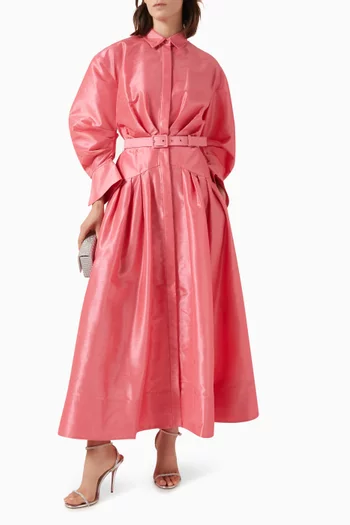 Maple Shirt Belted Midi Dress in Taffeta