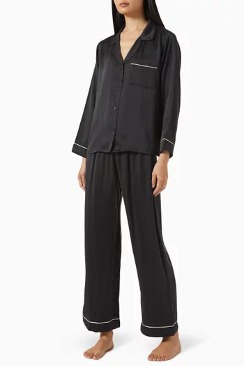 طقم بيجاما انيز طويل حرير قابل للغسل