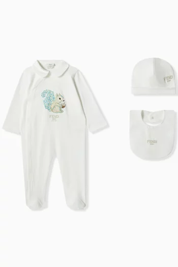 Squirrel-print Sleepsuit Set in Cotton