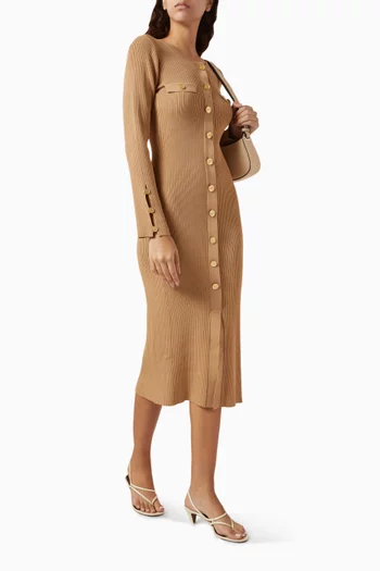 Button Midi Dress in Ribbed-knit