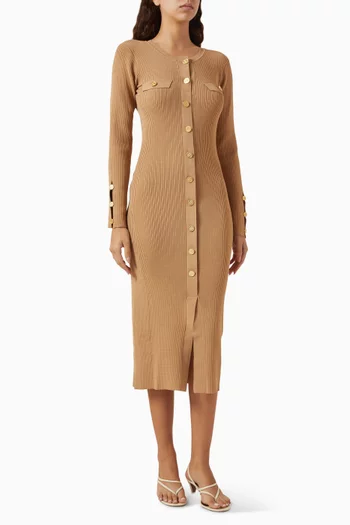 Button Midi Dress in Ribbed-knit