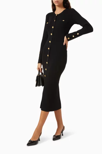 Button Midi Dress in Ribbed-knit