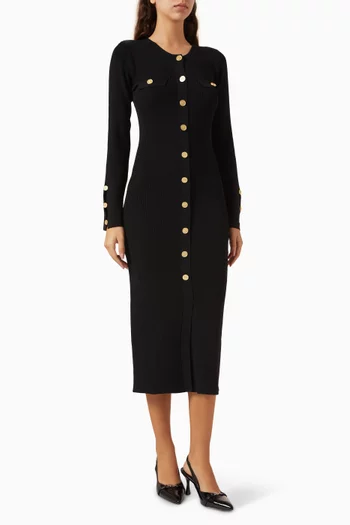 Button Midi Dress in Ribbed-knit