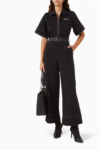 Contrast Stitch Jumpsuit in Cotton-blend