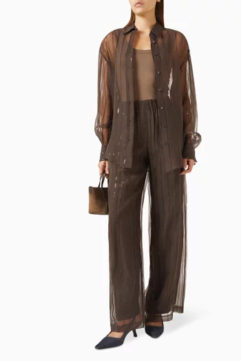 Sequin-embellished Stripe Wide-leg Pants