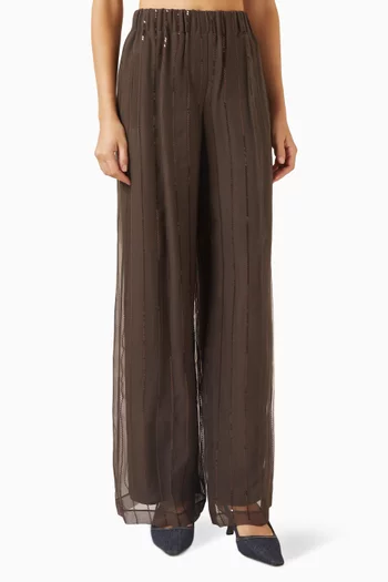 Sequin-embellished Stripe Wide-leg Pants