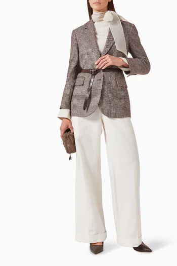 Houndstooth Belted Blazer in Wool-blend