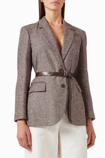 Houndstooth Belted Blazer in Wool-blend