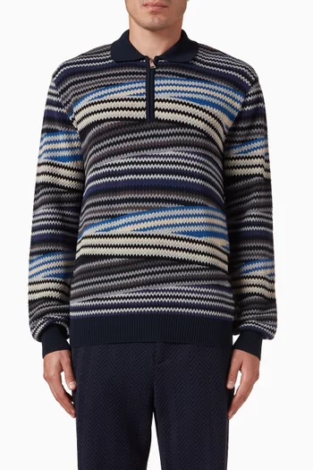 Striped Zigzag Polo Shirt in Cotton