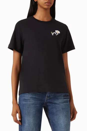 تي شيرت بيبي بتطريز على شكل زهرة أقحوان وشعار Joy‏ قطن وجيرسيه