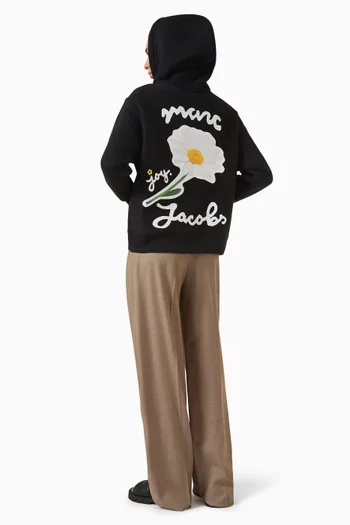 كنزة بغطاء الرأس بتطريز على شكل زهرة أقحوان وشعار Joy‏ مزيج قطن