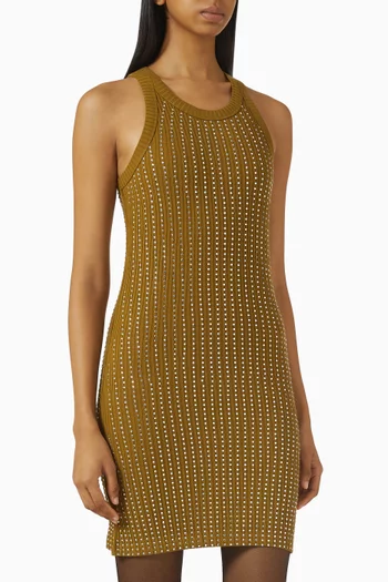 فستان قصير مطرز بأحجار الراين قطن