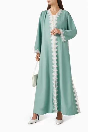 عباية مزينة بدانتيل قطن تويل