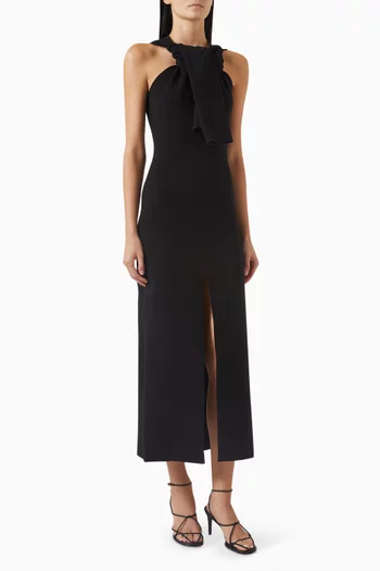 Neck-tie Knit Dress in Viscose Blend