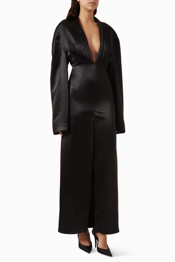 Plunge-neck Tuxedo Dress