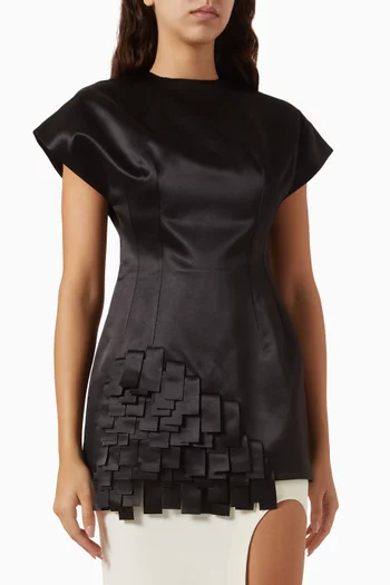 Rectangle-fringe Top in Satin