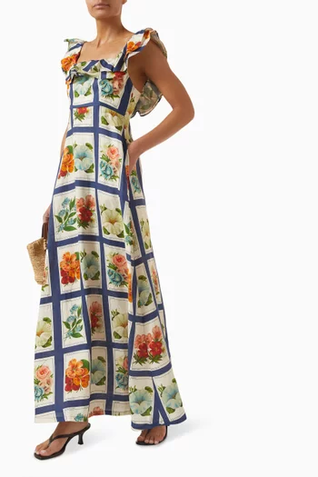 Gia Printed Maxi Dress in Linen