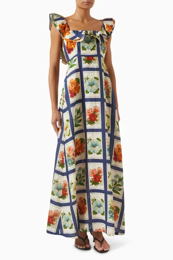 Gia Printed Maxi Dress in Linen