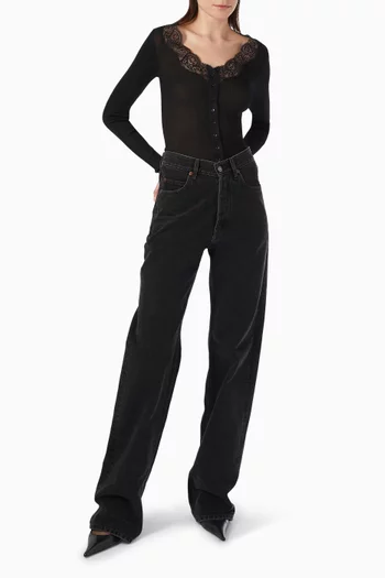 بنطال جينز بقصة فضفاضة وخصر على شكل حرف V‏ فرنش دينم