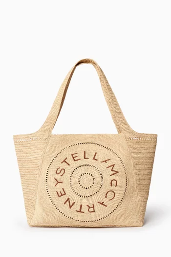 Logo Tote Bag in Raffia