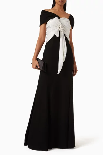 Gathered Asymmetrical Gown in Crepe