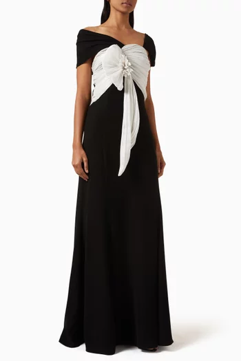 Gathered Asymmetrical Gown in Crepe
