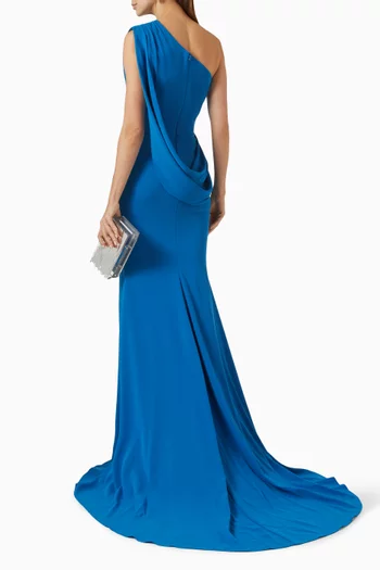 One-shoulder Draped Gown in Crepe