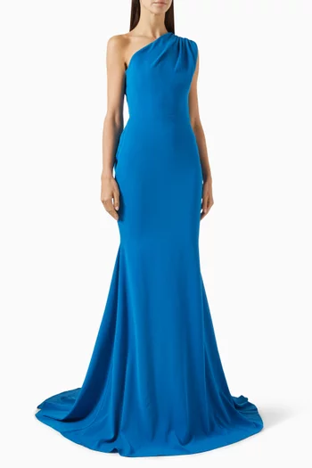 One-shoulder Draped Gown in Crepe