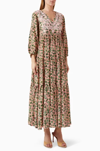 Frangipani Maxi Dress in Silk Crepe De Chine