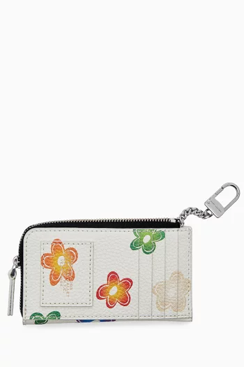 THE TOP ZIP MULTI WALLET IN COW LEATHER WITH DAISY PRINT DETAILS AND CHAIN HOOK:Multi Colour:One Size|218527638