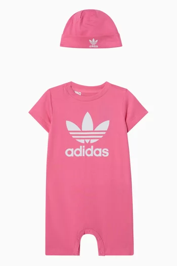 Logo Romper & Beanie Set in Cotton