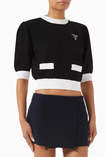 Crew neck Cropped Sweater in Cotton-knit