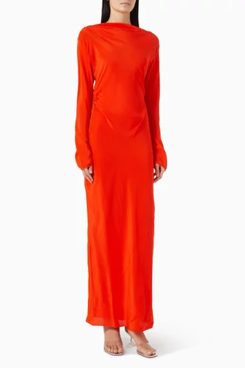 Fresca Gathered Midi Dress in Silk