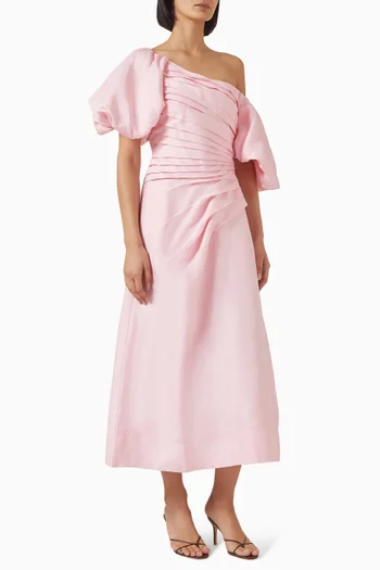 Cadence Ruched Midi Dress in Viscose