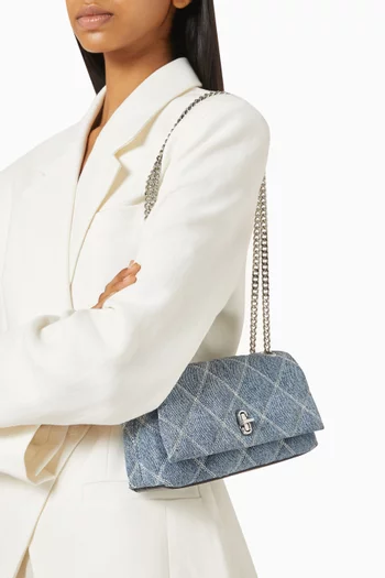 The Dual Chain Wallet Bag in Quilted Denim