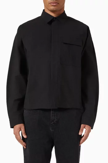 قميص بنمط جاكيت سيرساكر مزيج كتان