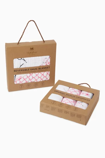 BG OH BABY! LUXE GIFT SET: 3 PACK SWADDLE (RAINBOW BLOSSOM) AND SNUG BLANKET (CHERRY BLOSSOM):Pink:One Size|218532695
