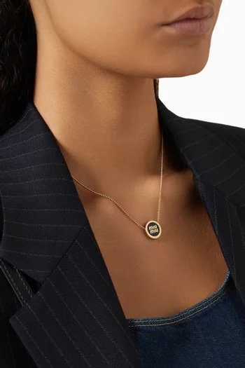 Logo-embellished Pendant Necklace in Gold-tone Metal