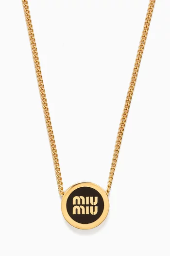 Logo-embellished Pendant Necklace in Gold-tone Metal