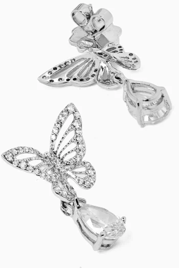 Diamond Butterfly Drop Earrings in 18kt White Gold & Rhodium Vermeil
