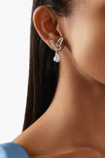 Diamond Butterfly Drop Earrings in 18kt White Gold & Rhodium Vermeil
