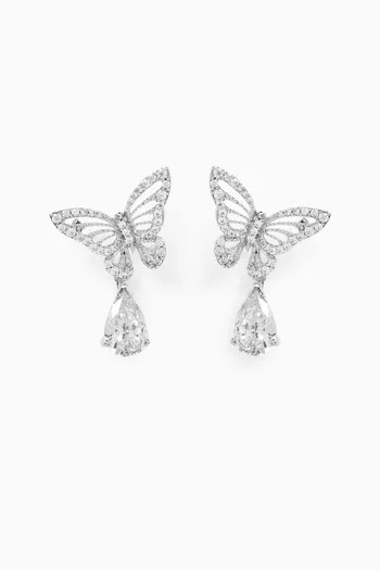 Diamond Butterfly Drop Earrings in 18kt White Gold & Rhodium Vermeil