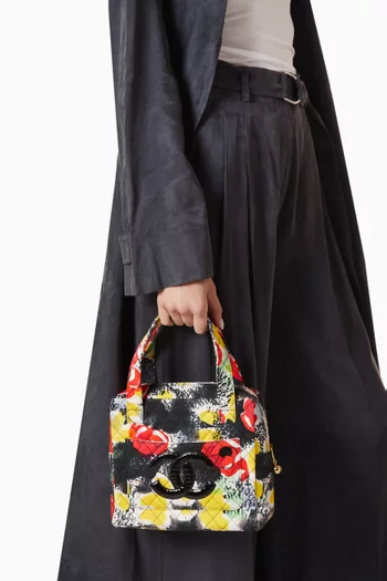 1990s Watercolour Floral Print Top-handle Bag in Canvas