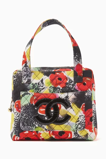 1990s Watercolour Floral Print Top-handle Bag in Canvas