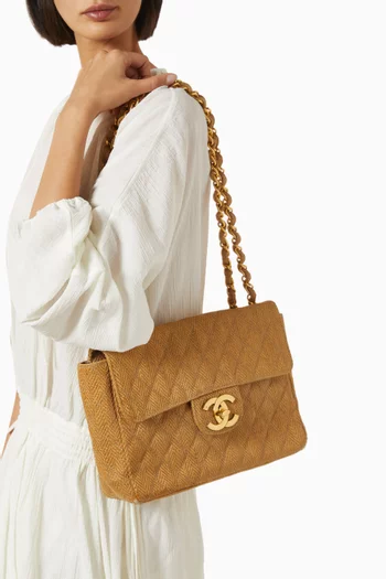 1990s Logo Crossbody Bag in Raffia